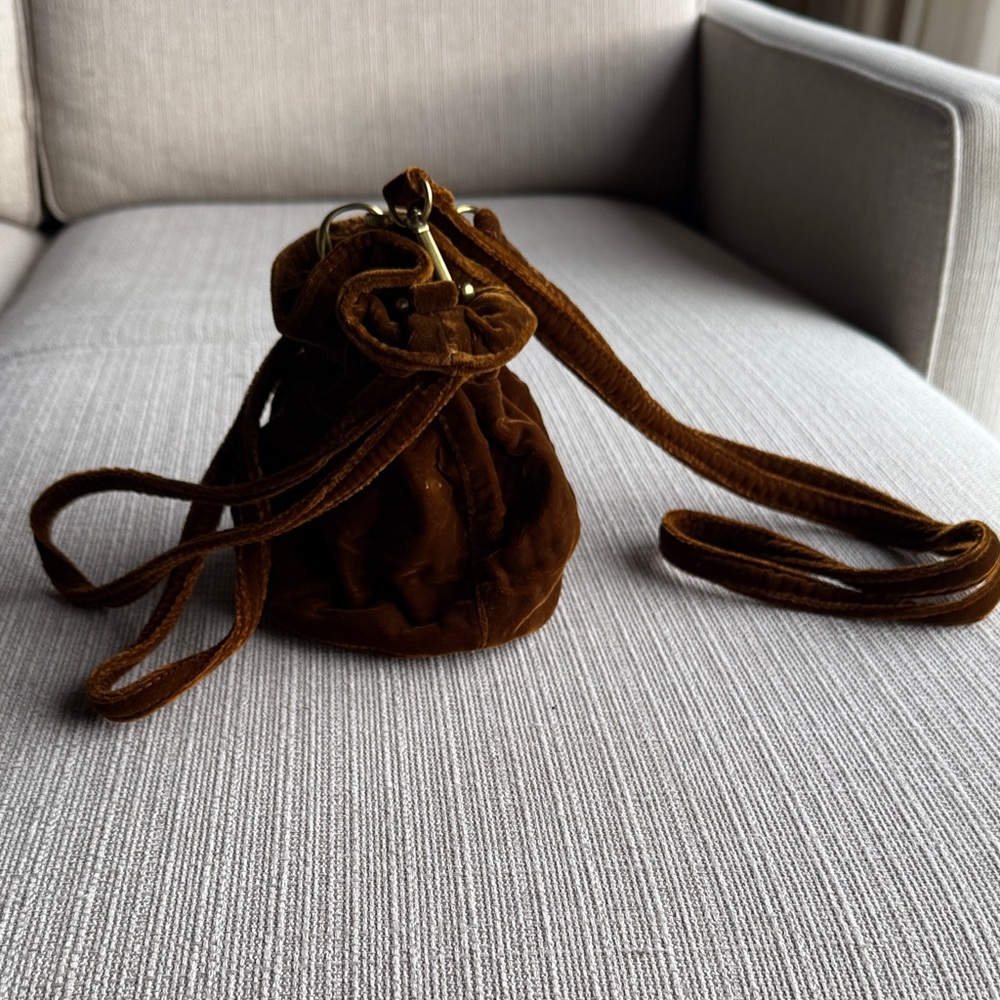 Madewell EUC Brown Velvet Drawstring Bag